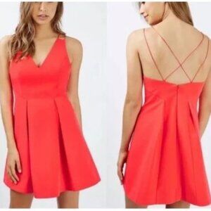 Topshop Strappy Neon Coral Bonded Mini Dress- Size 6